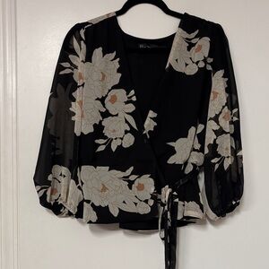 New York & Company Black Floral Blouse